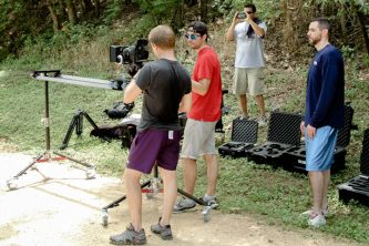 Setting up a dolly shot in the park that we ended up axing.